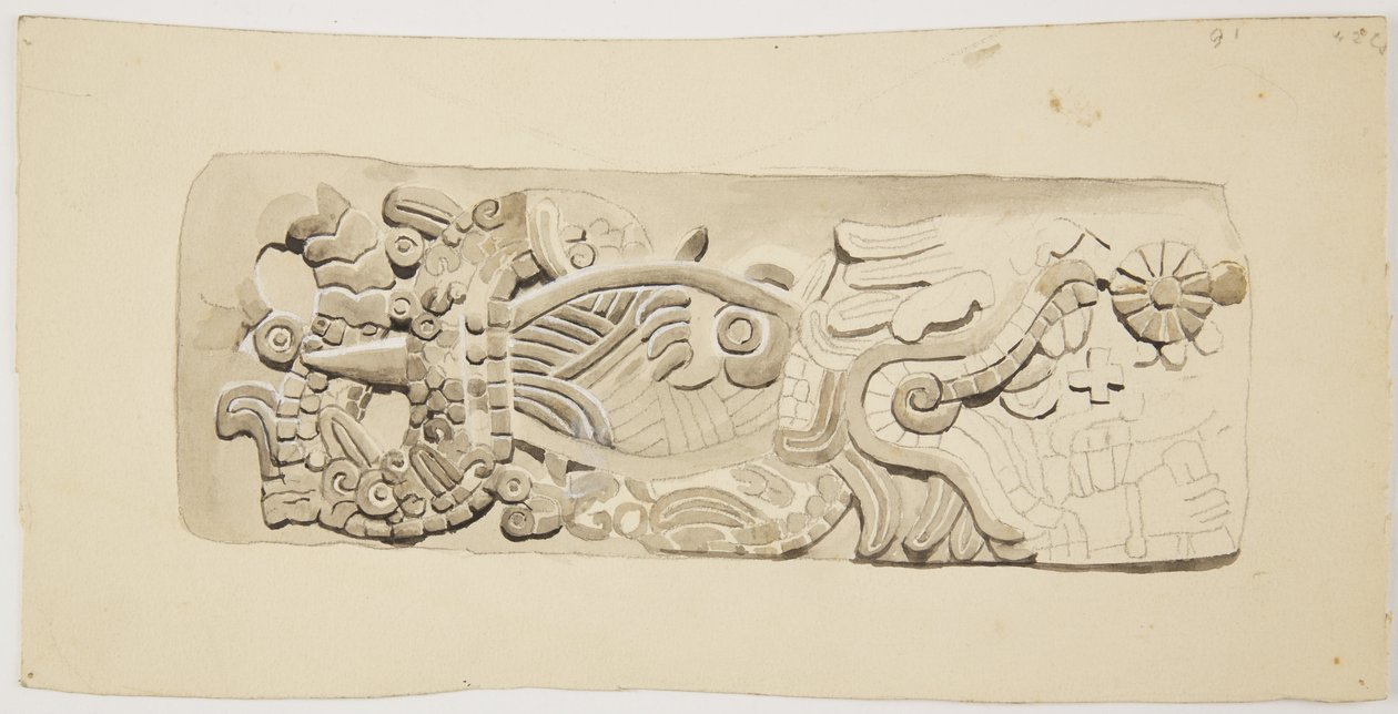 墨西哥城的石头浮雕（水彩画 作者 阿黛拉·布雷顿（Adela Breton）
