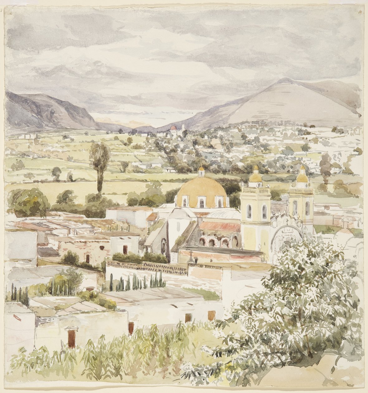 墨西哥特拉斯卡拉镇，1894年（水彩）。 作者 阿黛拉·布雷顿（Adela Breton）