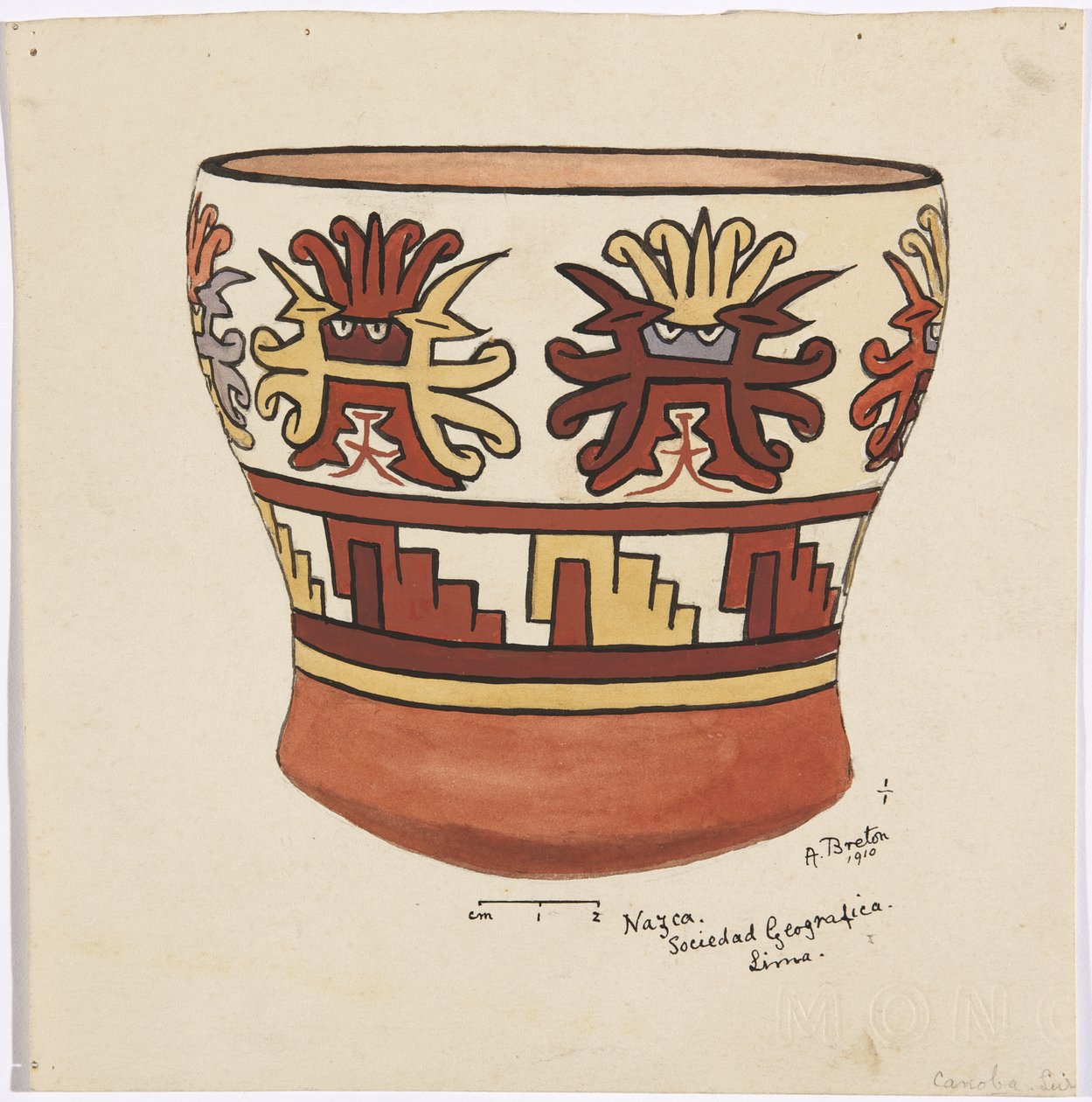Vase from Nazca, Peru (watercolor) 作者 阿黛拉·布雷顿（Adela Breton）