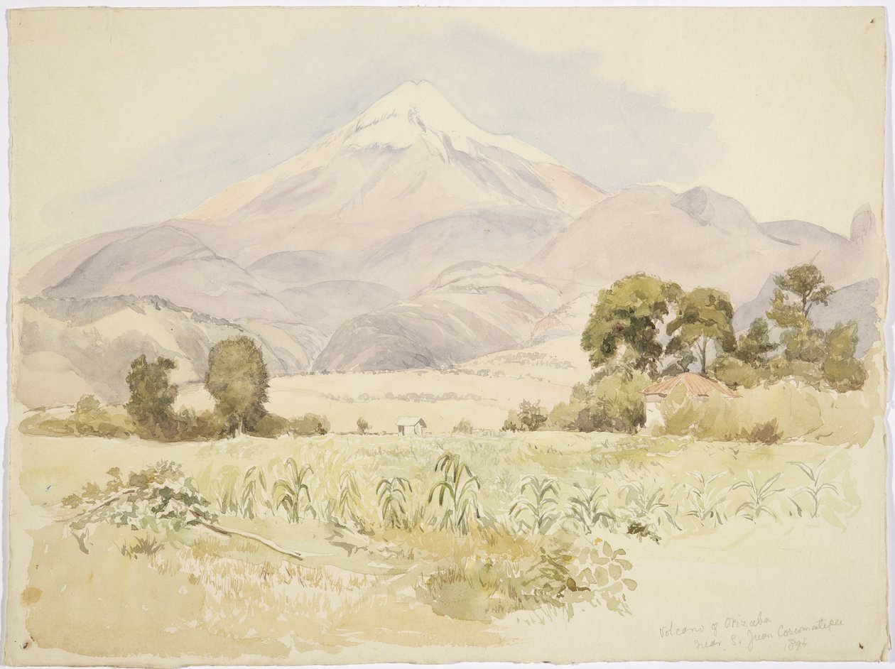 奥里萨巴火山，靠近 S Juan，Coscomatepec，墨西哥（水彩） 作者 阿黛拉·布雷顿（Adela Breton）
