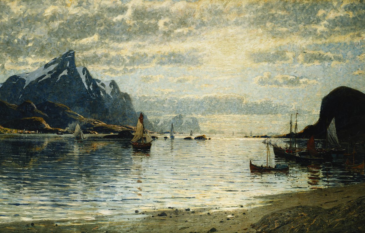 峡湾场景与帆船， 作者 阿德尔斯汀·诺曼（Adelsteen Normann）