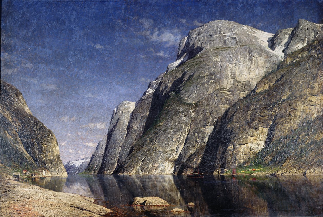 挪威松恩峡湾，约1885年（布面油画） 作者 阿德尔斯汀·诺曼（Adelsteen Normann）