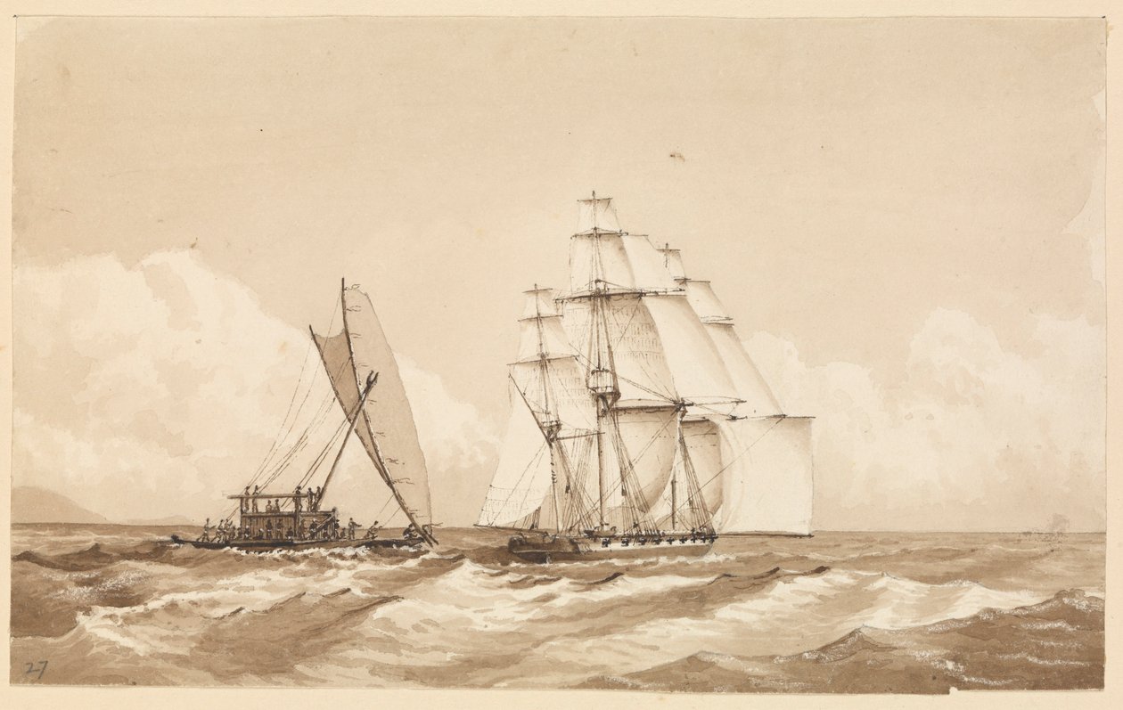 费吉群岛莫阿卢附近的双人独木舟，1849 年 9 月 26 日 [斐济] 作者 海军上将爱德华·根尼斯·范肖爵士