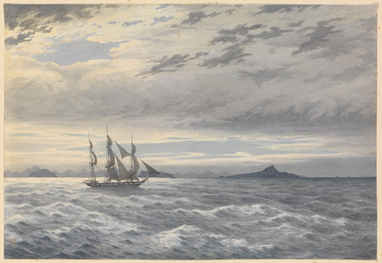 1852年5月28日，合恩角外的 "达芙妮 "号军舰（水彩画） 作者 海军上将爱德华·根尼斯·范肖爵士