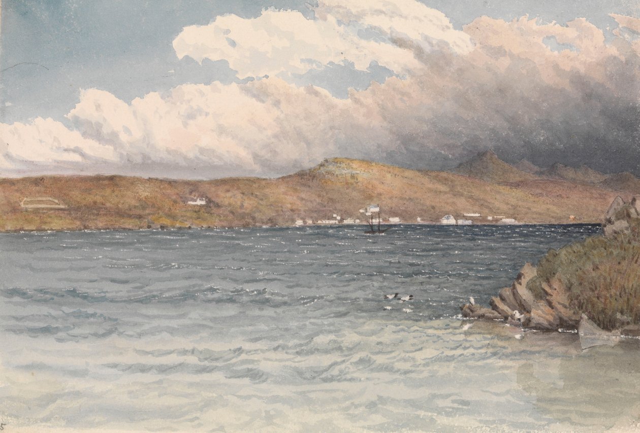 福克兰群岛斯坦利港定居点，1849 年 5 月（水彩画） 作者 海军上将爱德华·根尼斯·范肖爵士