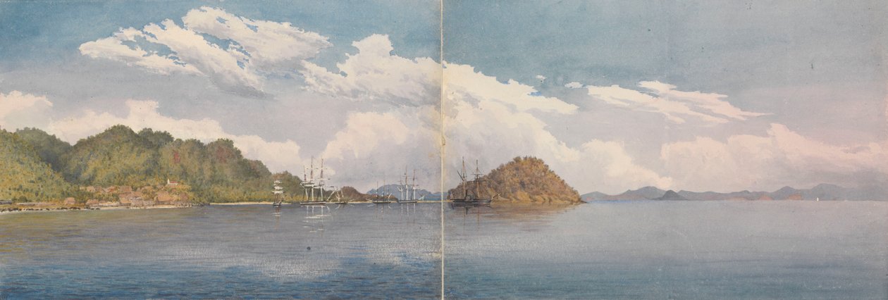 塔博加，巴拿马湾 - 佩里科群岛，远处的巴拿马山等（水彩画），1850 年 3 月 作者 海军上将爱德华·根尼斯·范肖爵士