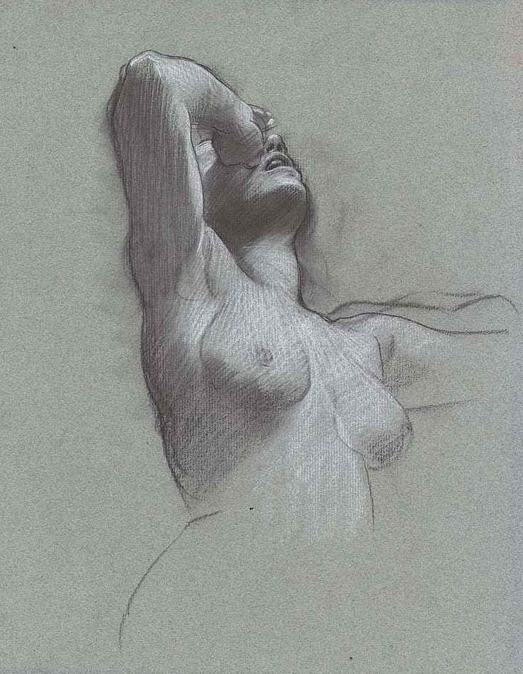 一个半裸的裸体女人，她的手举到她的眼睛 作者 阿道夫·希里米·赫歇尔