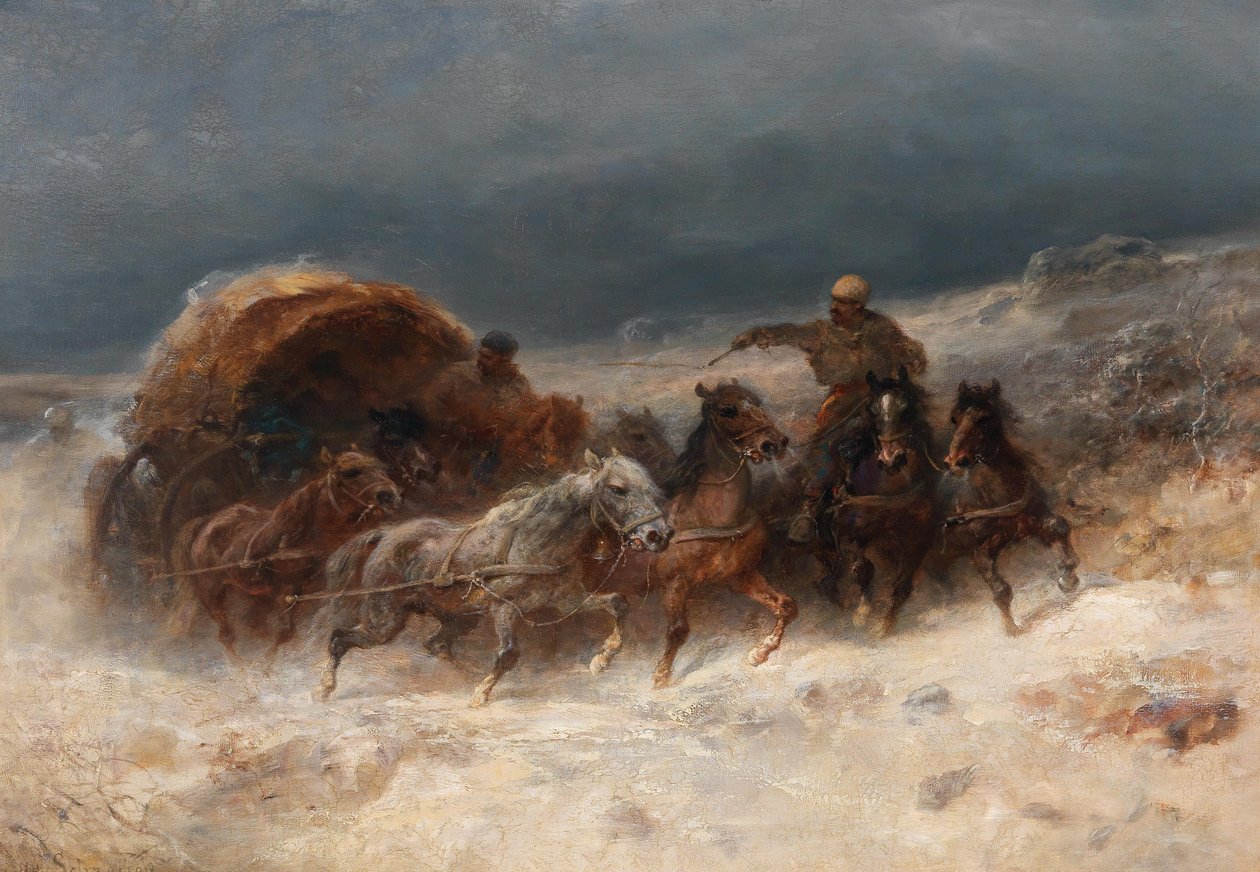 在冬季景观的阉割 作者 阿道夫·施雷尔（Adolf Schreyer）