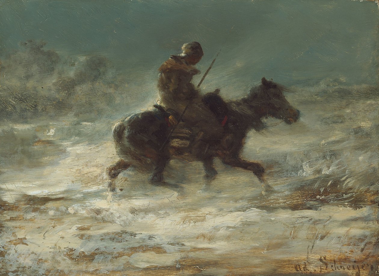 1880年，长矛骑在雪地里的人 作者 阿道夫·施雷尔（Adolf Schreyer）