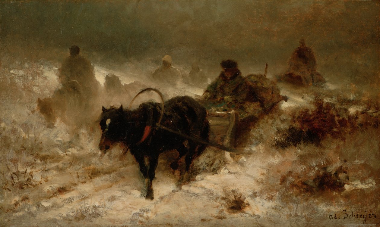 回归家园，19世纪 作者 阿道夫·施雷尔（Adolf Schreyer）
