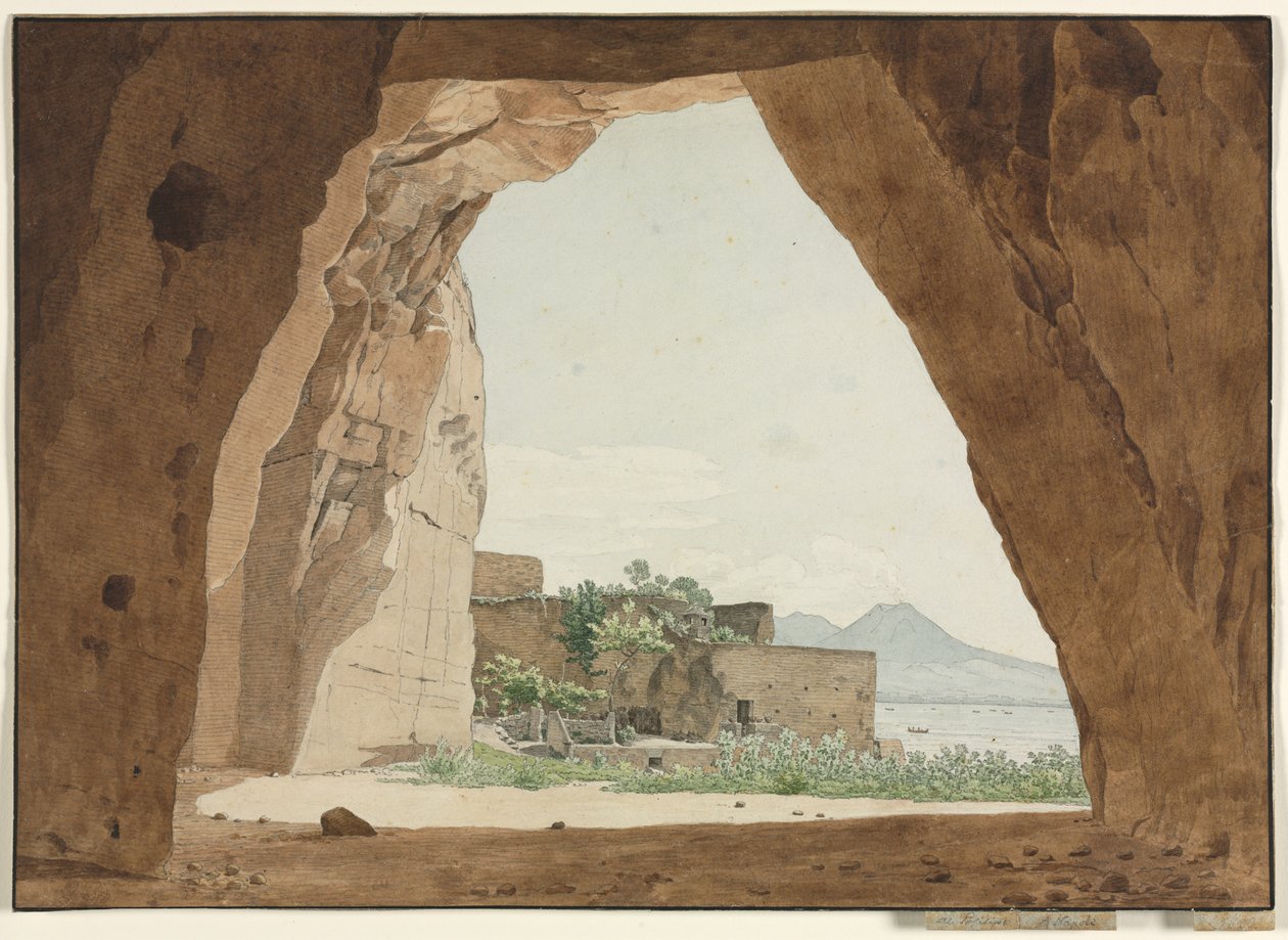 维苏威火山和那不勒斯海湾从一个山洞，1820年。 作者 阿道夫·冯·海德克