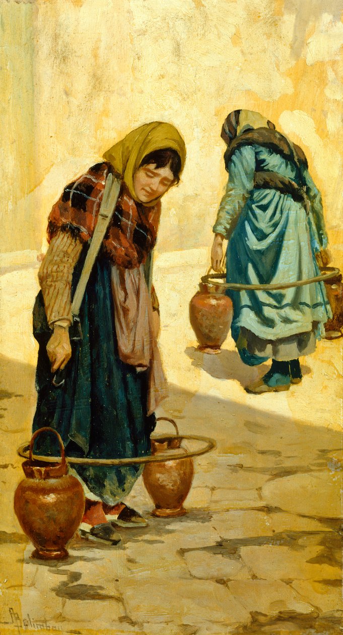 阿道夫-贝林鲍（1845-1938）的运水车，油画板，33x18厘米，约1881年 作者 阿道夫·贝林鲍