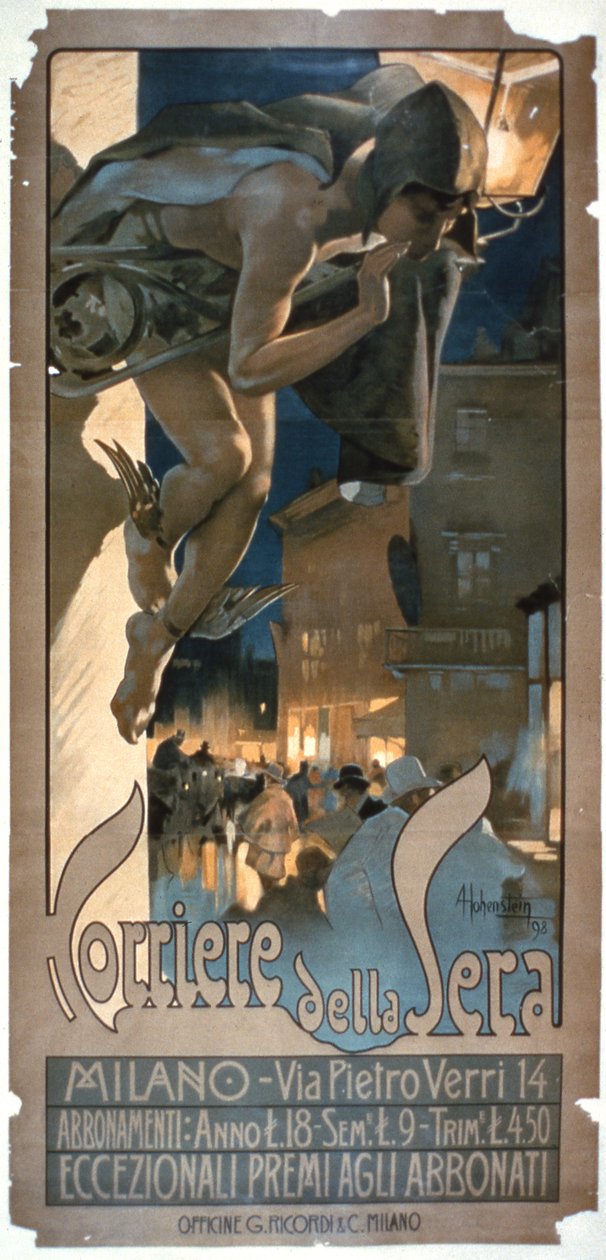 海报广告&39;Corriere della Sera&39;，于1898年在米兰印刷 作者 阿道夫·海恩斯坦