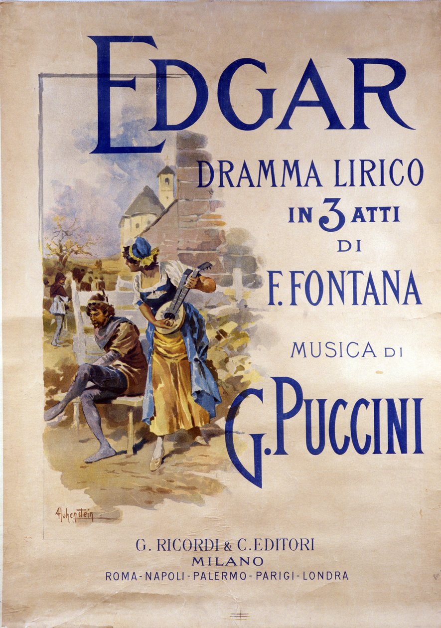 阿道夫·霍恩斯坦 (Adolfo Hohenstein) 作曲家贾科莫·普契尼 (Giacomo Puccini，1858-1924) 的歌剧《埃德加》海报 作者 阿道夫·海恩斯坦