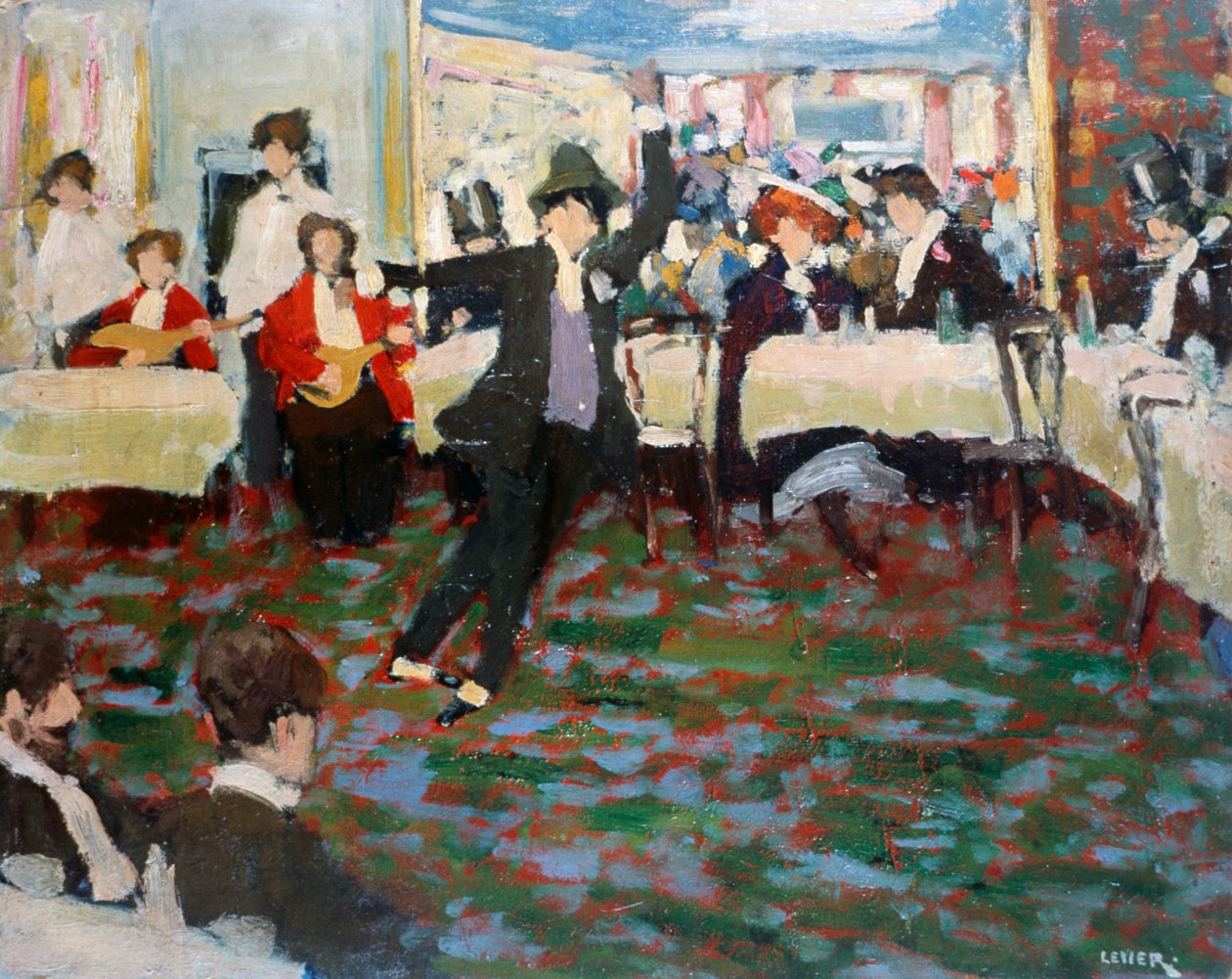 莫里斯-舍瓦利埃，阿道夫-列维尔（1873-1953 年）作品，纸板油画，49x60 厘米。意大利，20 世纪。 作者 阿道夫·莱维埃