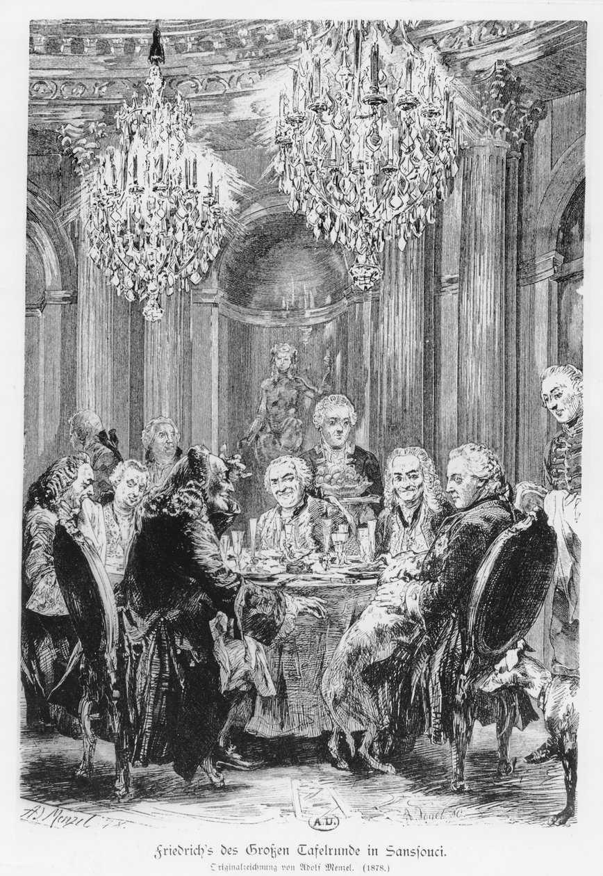 伏尔泰坐在德国波茨坦ChâteaudeSans Souci的国王弗雷德里克二世旁边，1878年 作者 阿道夫门泽尔