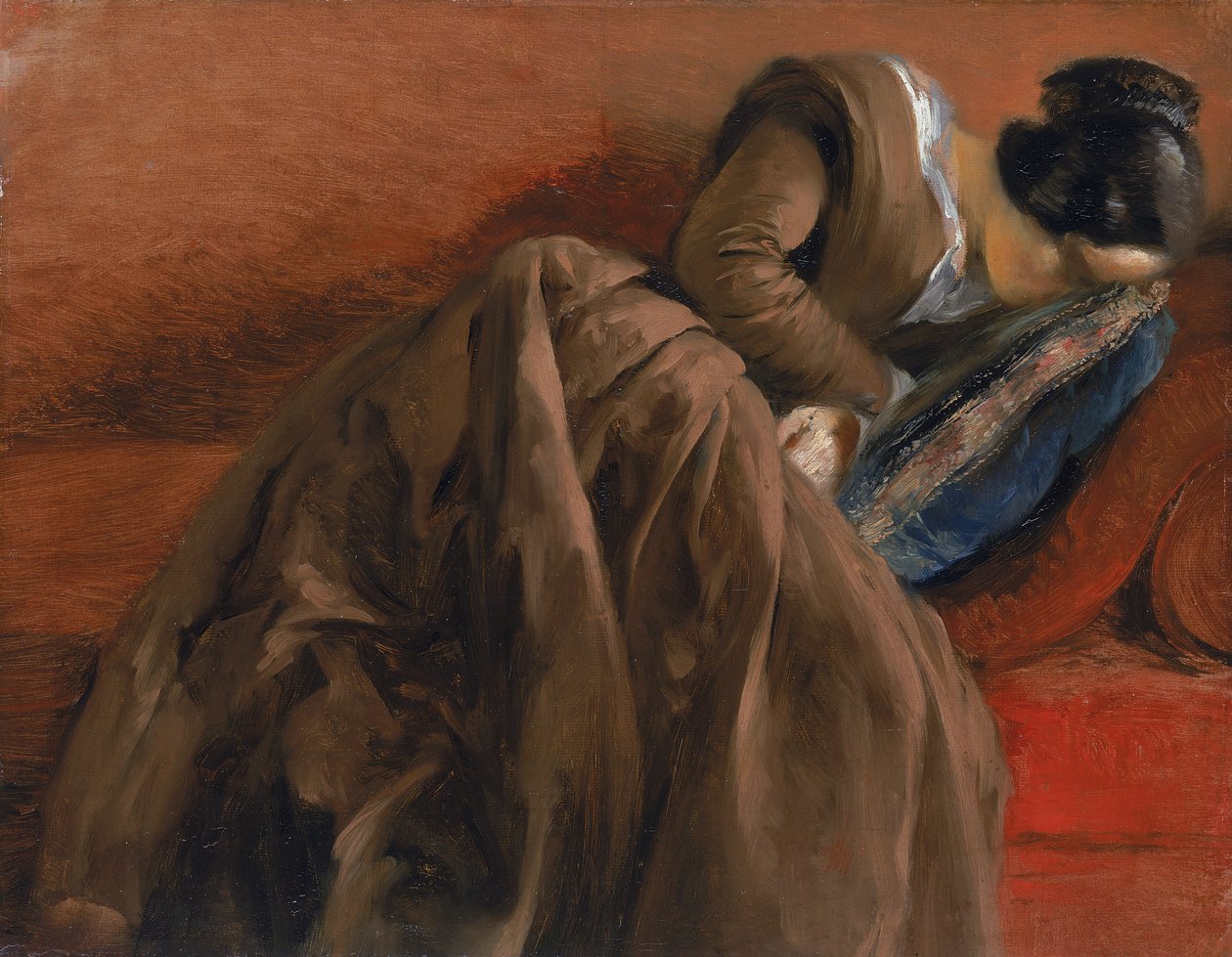 艾米莉，艺术家的妹妹，睡着了，1984年（纸上油画） 作者 阿道夫门泽尔