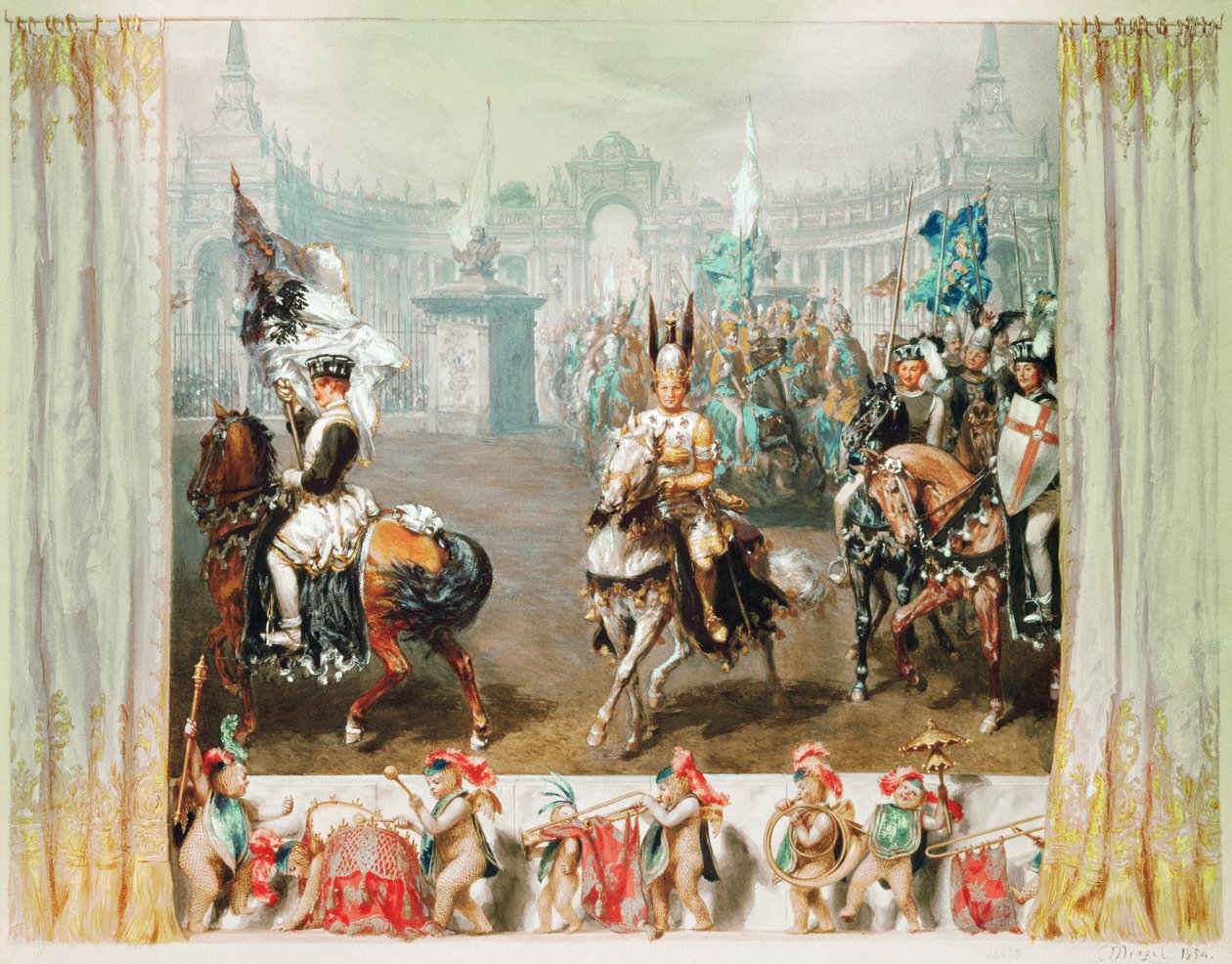 骑士比赛，1854年（wc und gouache on paper） 作者 阿道夫门泽尔