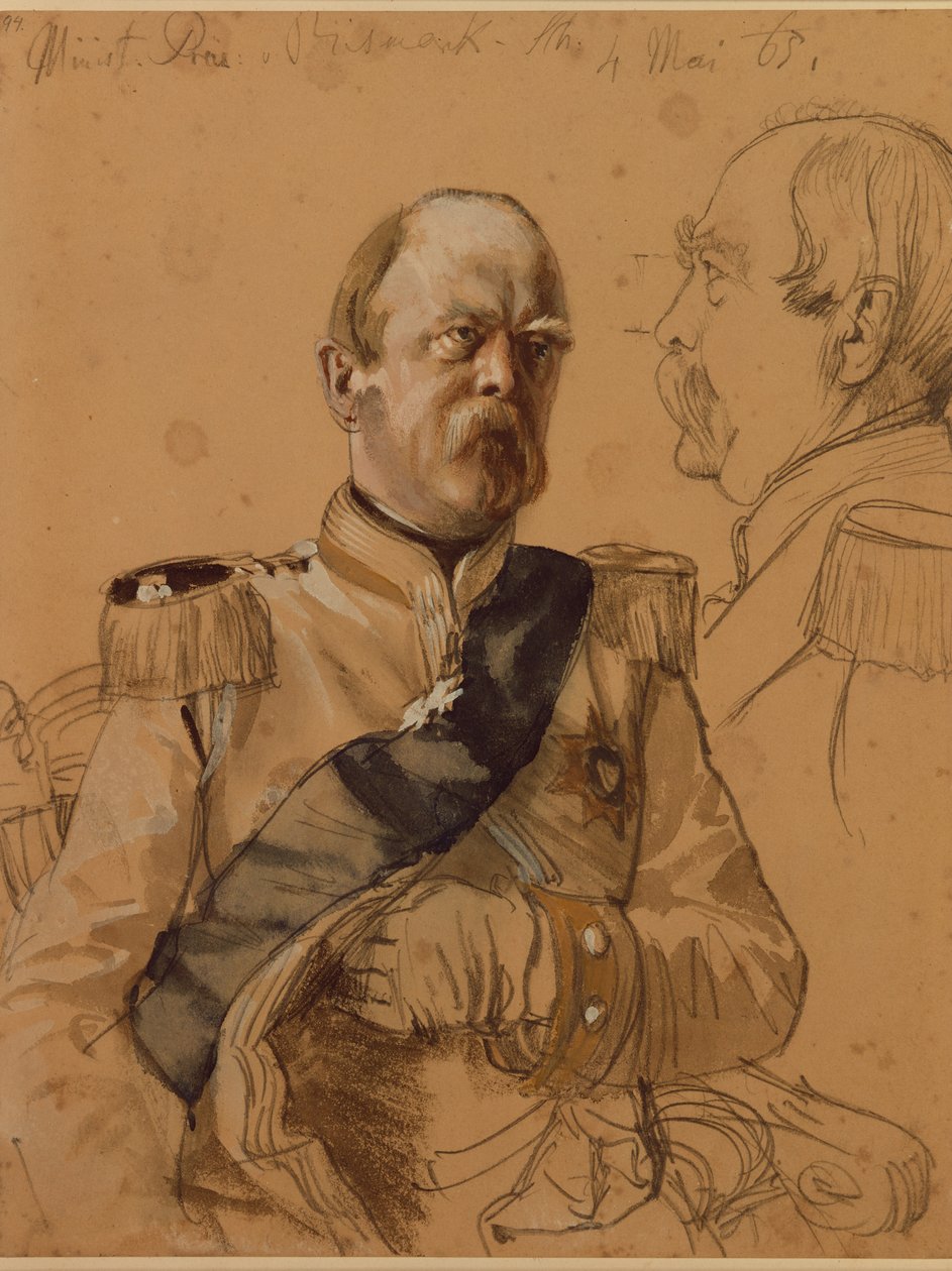 Prince Otto von Bismarck，1865年（铅笔和纸上洗） 作者 阿道夫门泽尔