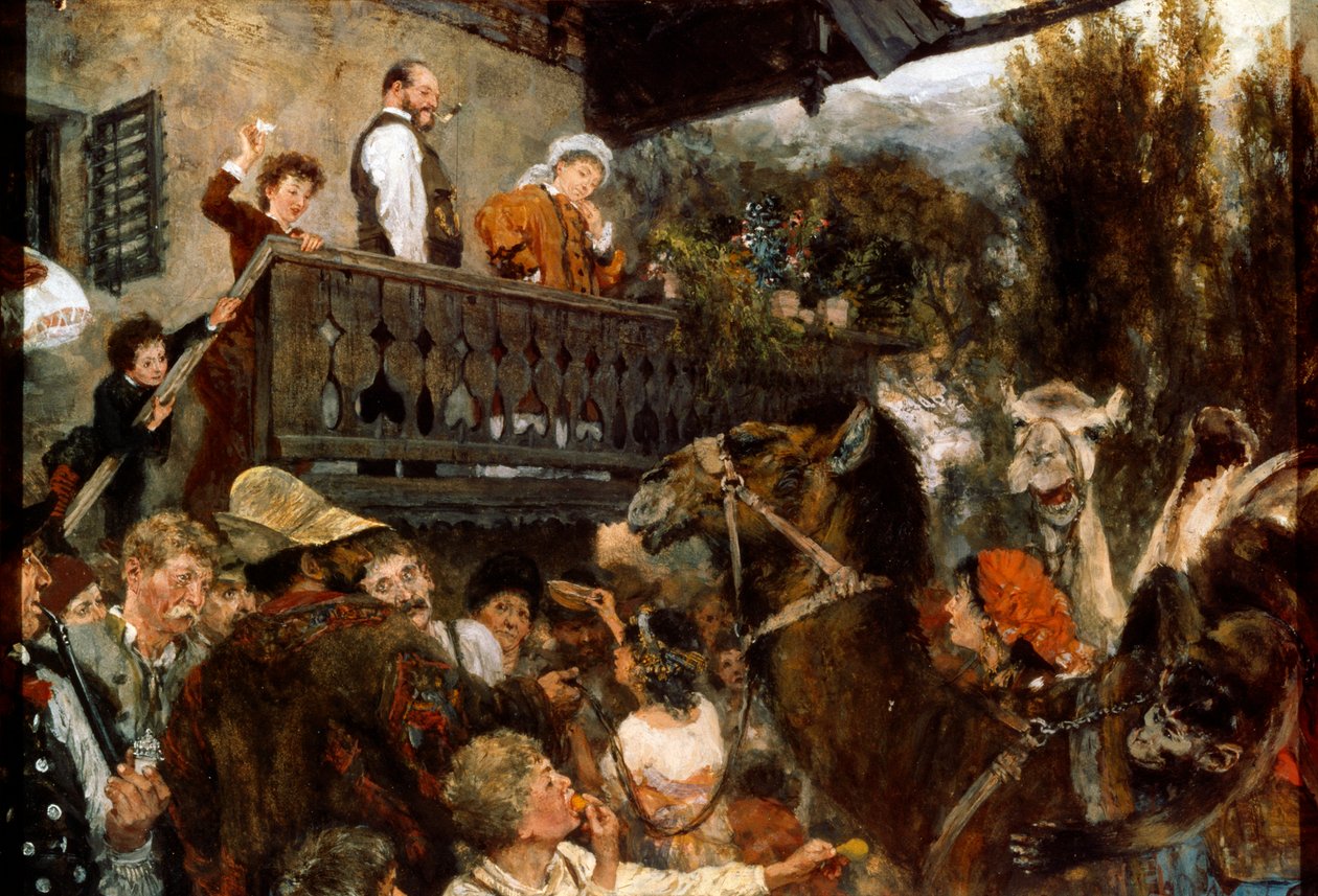 1884年，在帕滕基兴（Partenkirchen）旅行马戏团的摄象机。 作者 阿道夫门泽尔