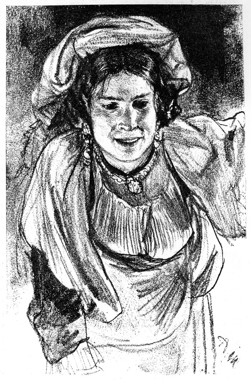 研究一个意大利女孩，c1880-1882。 作者 阿道夫门泽尔