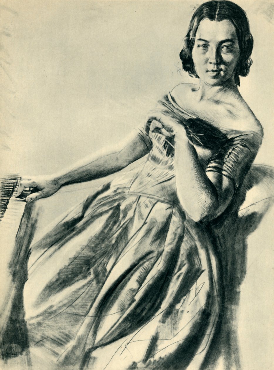 钢琴的女人，1846年，1943年。 作者 阿道夫门泽尔
