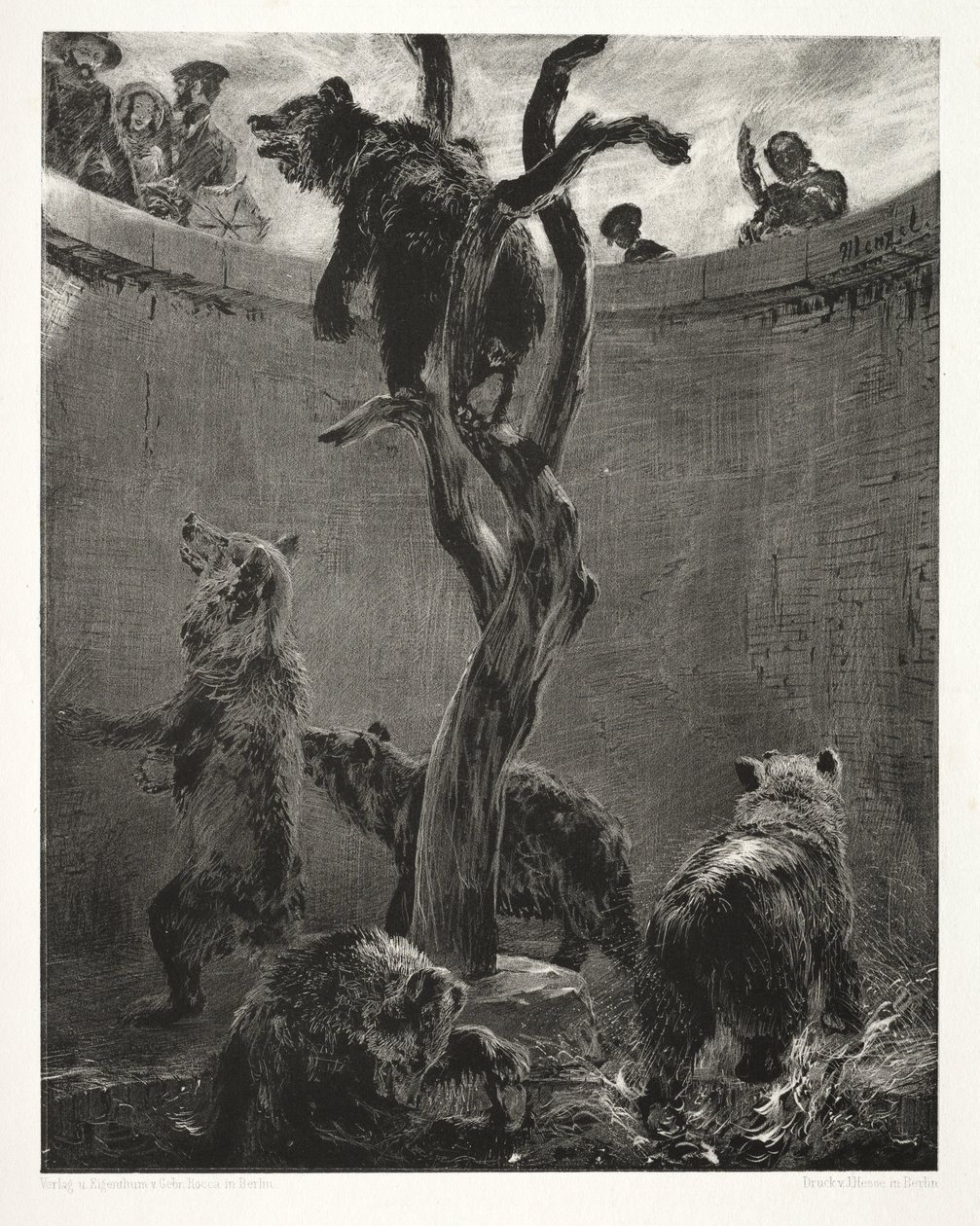 用画笔和刮刀描绘石头的文章：  熊坑 作者 阿道夫门泽尔