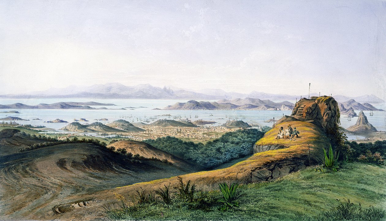 里约热内卢，巴西的全景，由Theodore du Moncel雕刻了c.1860 作者 阿道夫·德·哈斯特雷尔