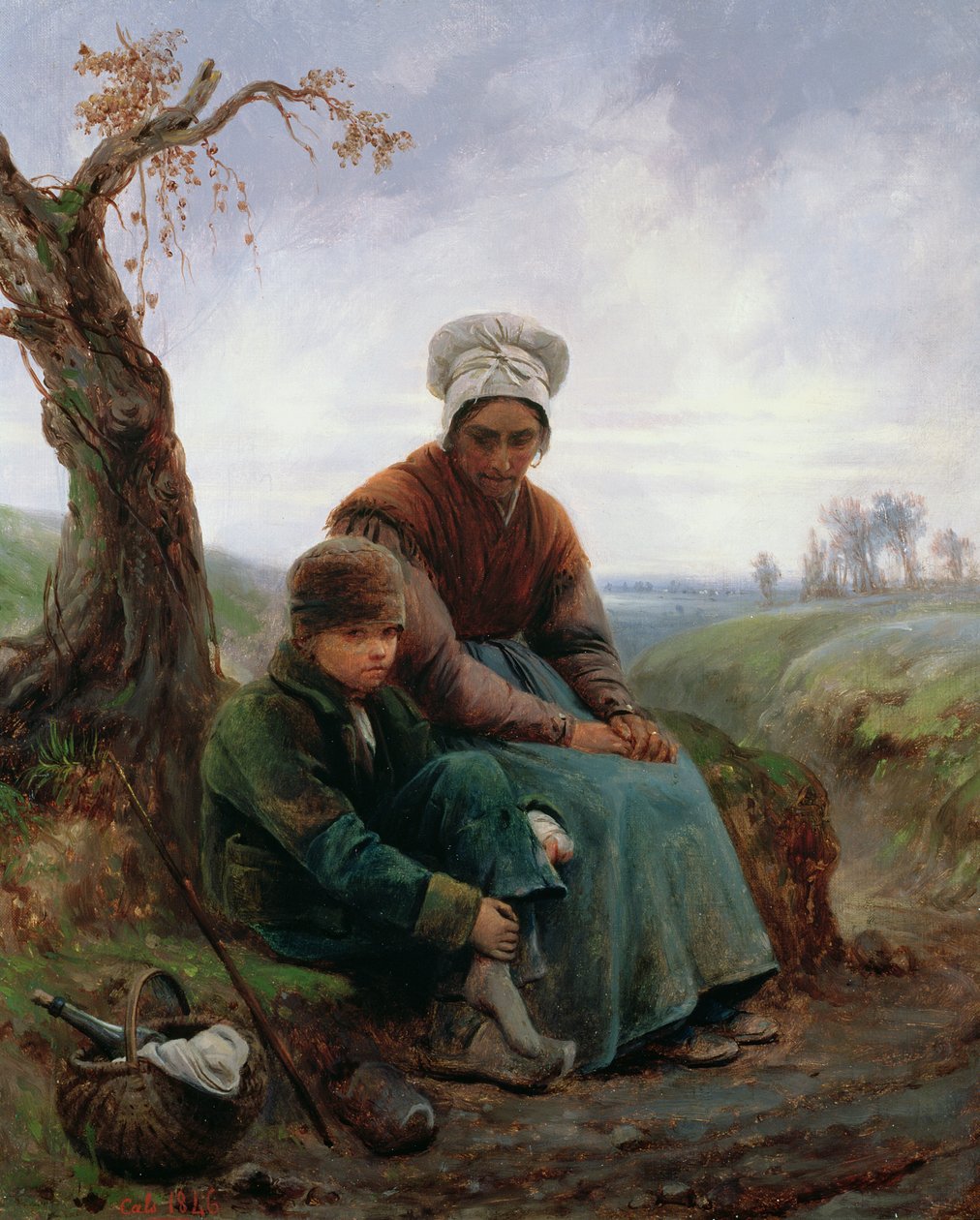 农民妇女和男孩，1846年 作者 阿道夫·费利克斯·卡尔斯（Adolphe Felix Cals）