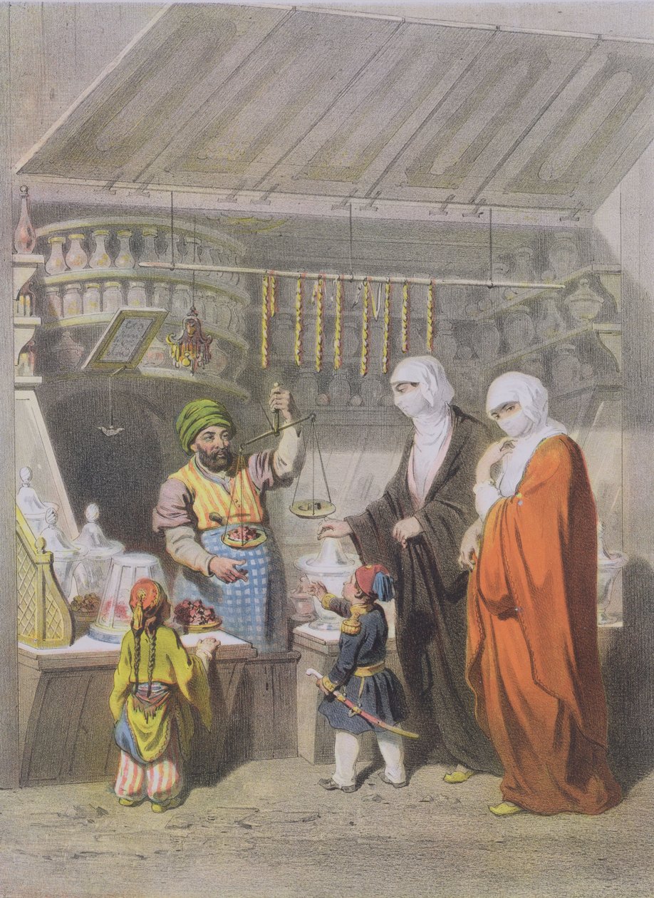 Stallholder在Bazaar出售五香美食 作者 阿道夫·让·巴蒂斯特·巴特（Adolphe Jean Baptiste Bayot）