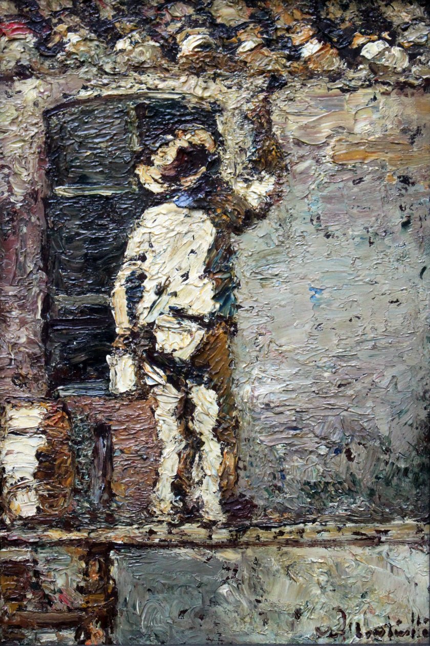 一位画家在房子墙上工作 作者 阿道夫·约瑟夫·托马斯·蒙蒂切利