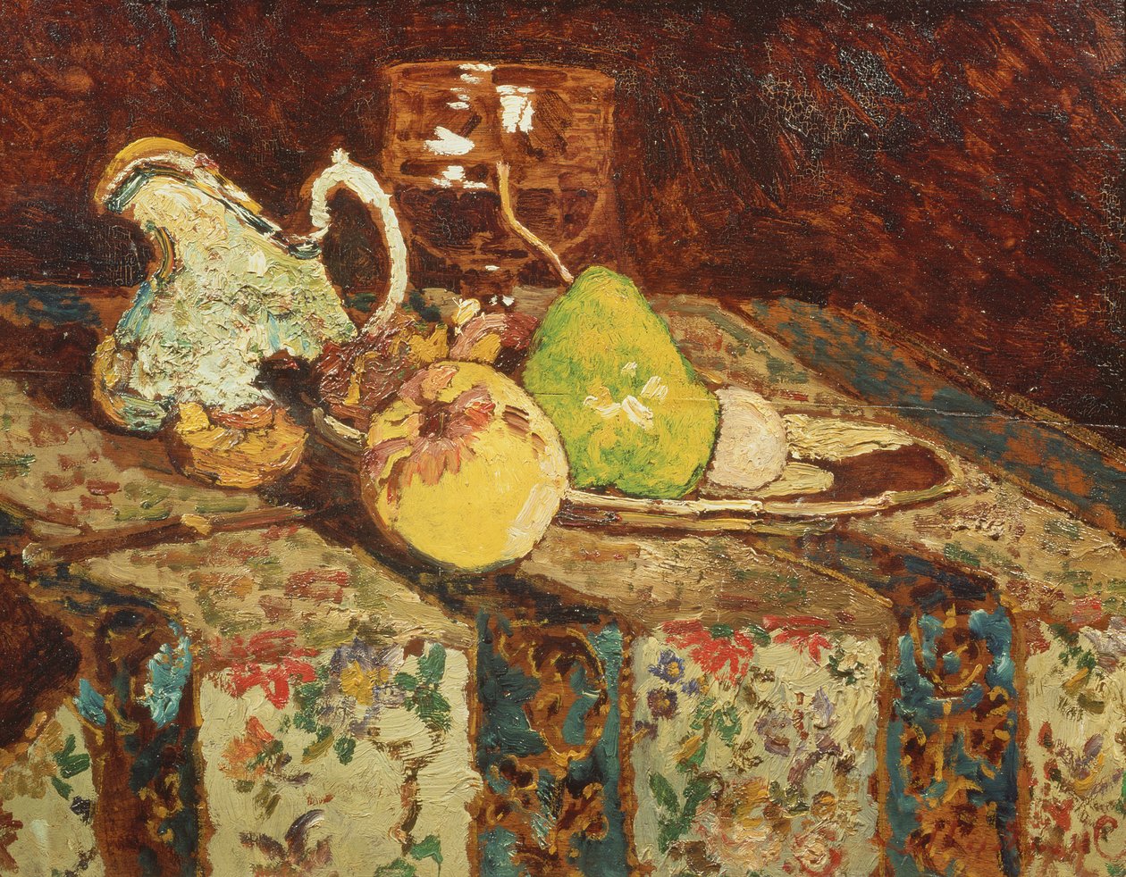 静物与白色投手，c.1878-80（面板） 作者 阿道夫·约瑟夫·托马斯·蒙蒂切利