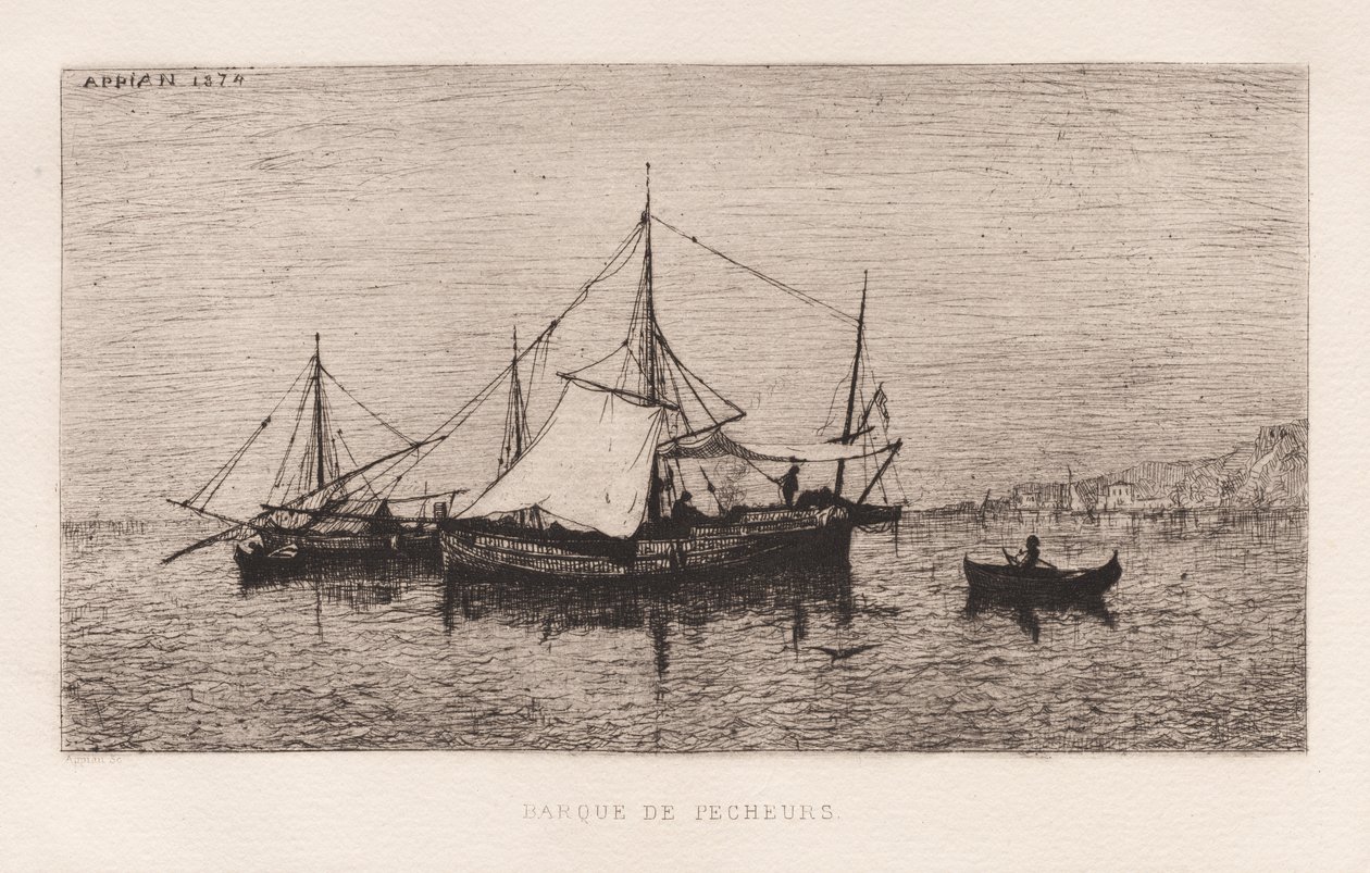 渔船意大利沿海沿海航行船，1874年。 作者 阿道夫·阿皮安