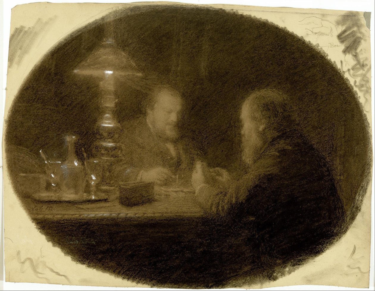 两个朋友围着一张桌子 作者 阿道夫·费利克斯·卡尔斯（Adolphe Felix Cals）