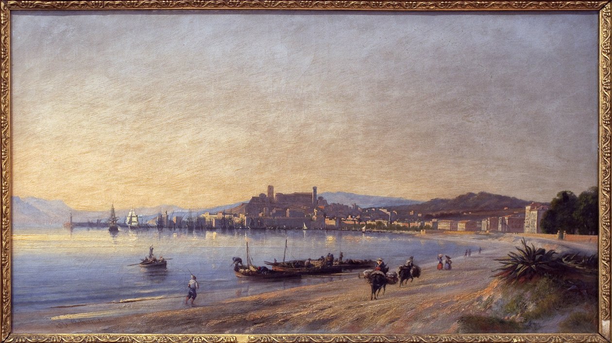 从海岸看戛纳全景。 阿道夫·菲乌普（Adolphe Fioupou，1824-1899）绘画，布面油画 作者 阿道夫·菲奥普