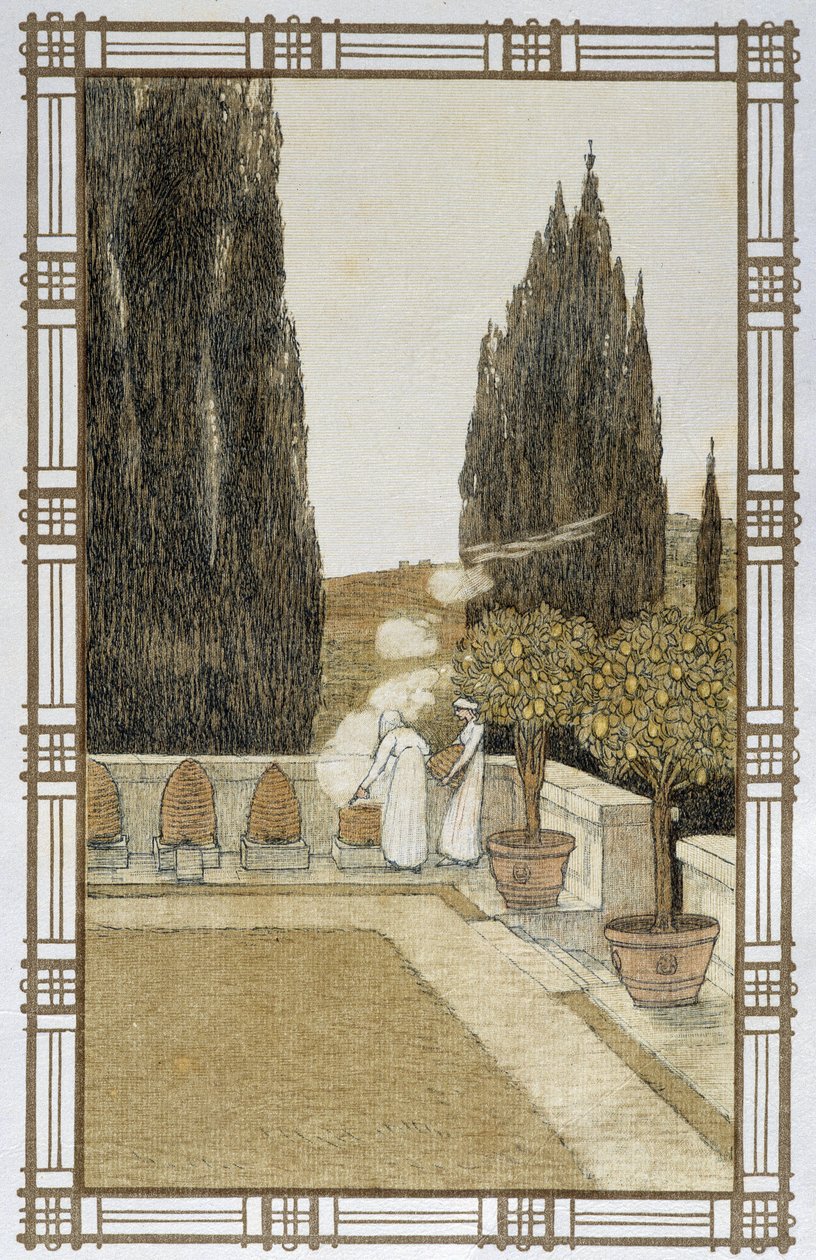 蜜蜂的生活：荨麻疹的烟雾 - A. Giraudon 的绘画 作者 阿道夫·吉拉顿（Adolphe Giraudon）