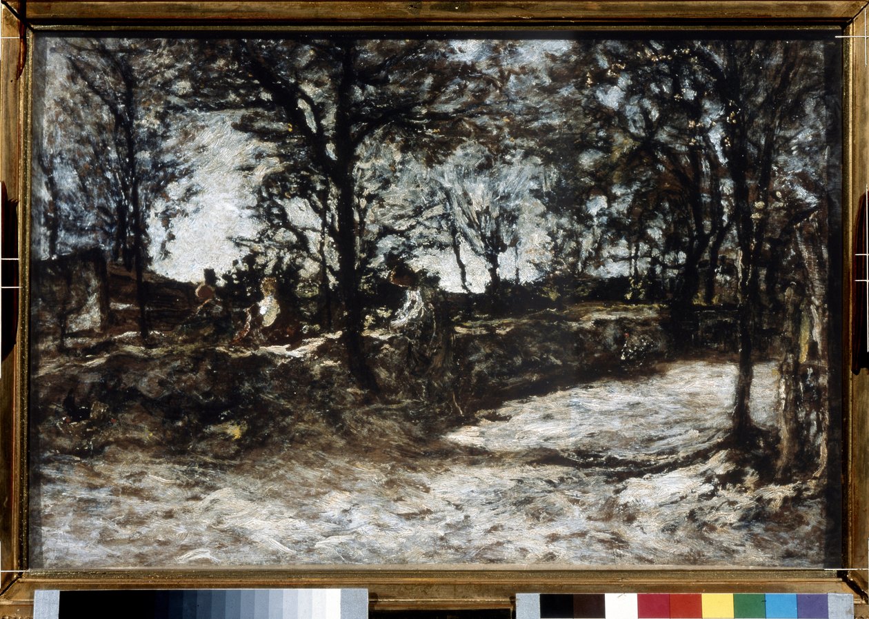 风景枫丹白露。阿道夫-托马斯-约瑟夫-蒙蒂切利（1824-1886 年）的作品。布面油画。印象派。尺寸：39x60 厘米。莫斯科普希金博物馆 作者 阿道夫·约瑟夫·托马斯·蒙蒂切利