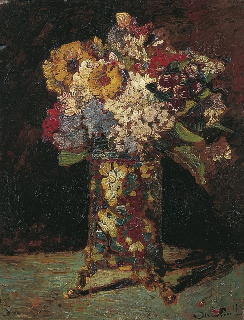 静物与花。 1875年 作者 阿道夫·约瑟夫·托马斯·蒙蒂切利