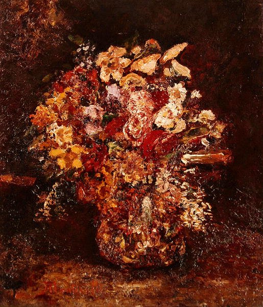花瓶，约1878-80（油画板）。 作者 阿道夫·约瑟夫·托马斯·蒙蒂切利