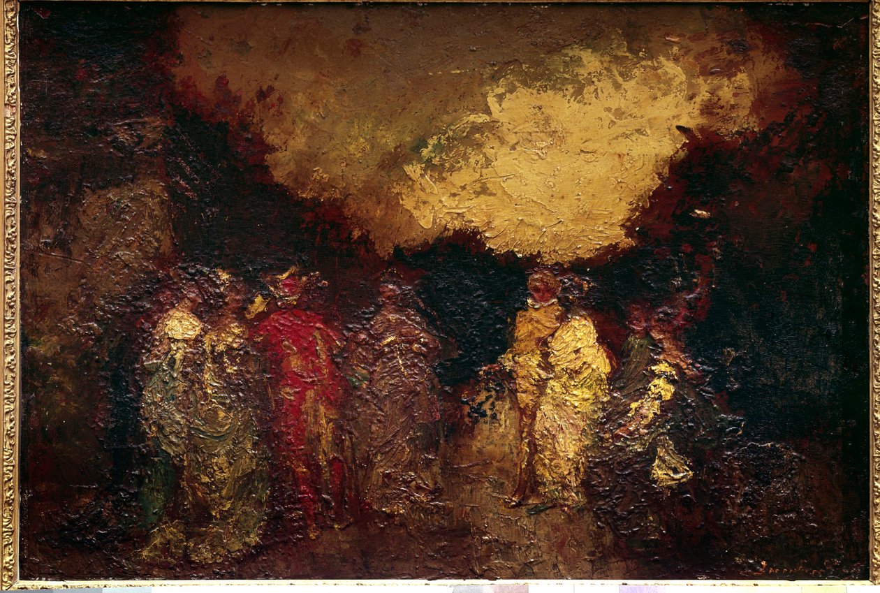 黄昏时分在公园散步 阿道夫·蒙蒂塞利 (Adolphe Monticelli) (1824-1886) 19 世纪的绘画。 0,46 X 0,64 m 巴黎，卢浮宫 作者 阿道夫·约瑟夫·托马斯·蒙蒂切利