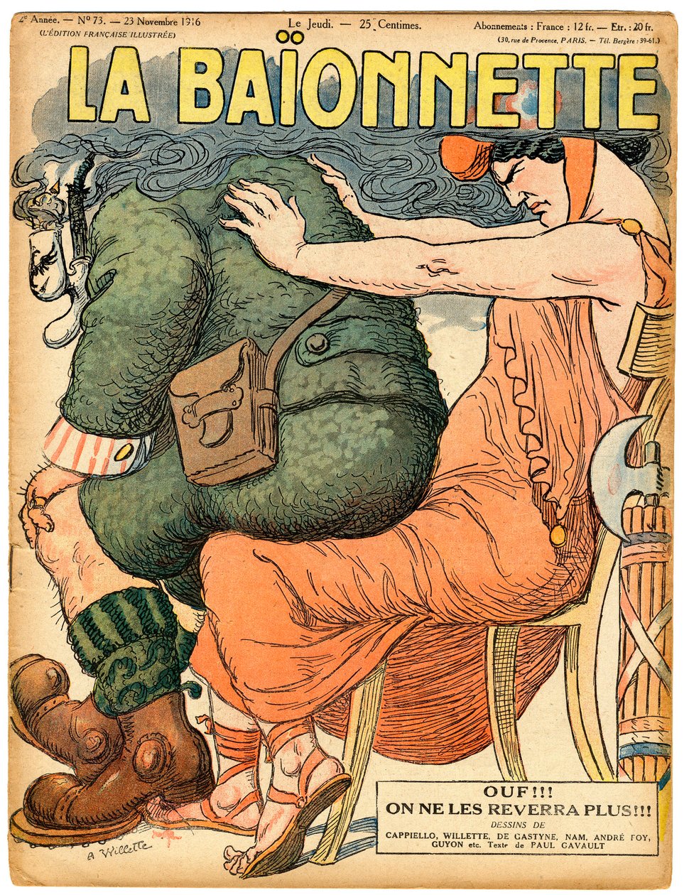 La Baionnette》的封面，色彩讽刺。 作者 阿道夫·莱昂·威莱特