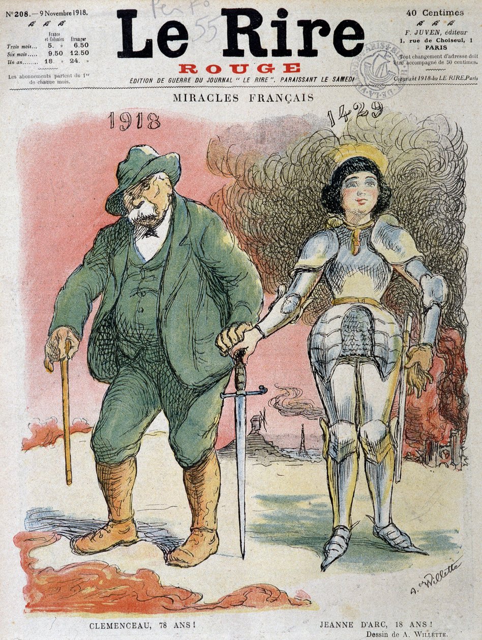第一次世界大战（1914-1918）。法国的奇迹，乔治-克莱蒙梭（1841-1929），1918年，胜利之父78岁，贞德（1412-1431），1429年，奥尔良的少女18岁--阿道夫-维莱特（1857-1926）绘制，为c 作者 阿道夫·莱昂·威莱特
