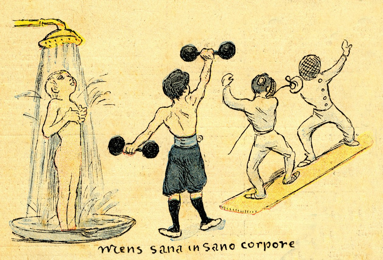 卫生与体育"Mens sana in sano corpore"。图卢兹日报》10 月 12 日第 41 期插图增刊中的 A. Wilette 绘画作品 作者 阿道夫·莱昂·威莱特