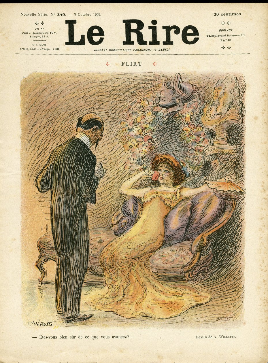Adolphe dit Willette (1857-1926)为《Le Rire》杂志封面提供的插图，09年10月9日 - 调情 - 爱情，时尚，内部建筑 作者 阿道夫·莱昂·威莱特