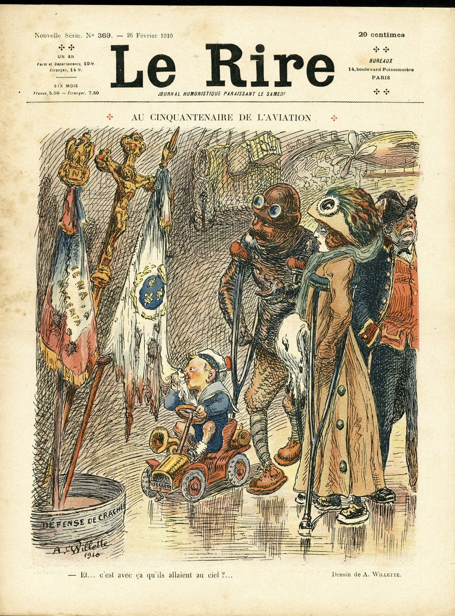 Adolphe dit Willette (1857-1926)为《Le Rire》杂志封面所作的插图，10年2月26日 - 在航空业50周年之际 - 航空，时尚，帽子，事故灾难 作者 阿道夫·莱昂·威莱特
