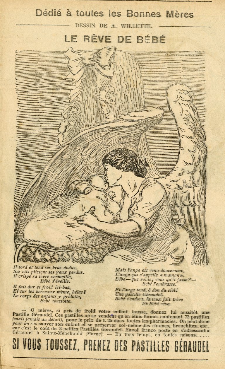 阿道夫-迪-维莱特（1857-1926）在《佩兰》杂志上的插图，2007年12月22日--婴儿的梦想--农垦宣传，母性--天使 作者 阿道夫·莱昂·威莱特