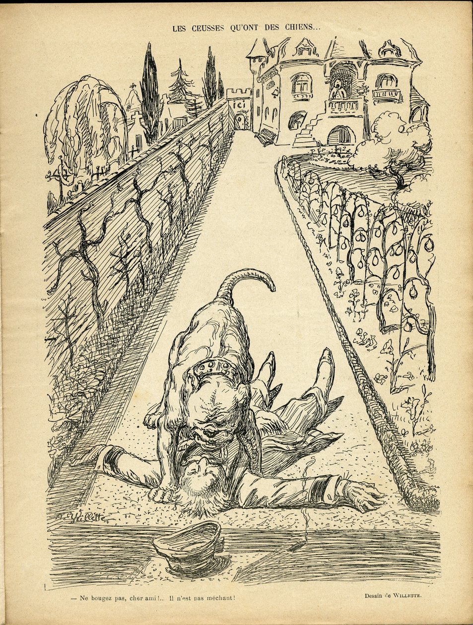 Adolphe dit Willette (1857-1926)的插图在Le Rire, 27/02/09 - Les ceusses que on des chiens - Architecture Urbanisme, Animals - Dog, Pitt-Bull 作者 阿道夫·莱昂·威莱特