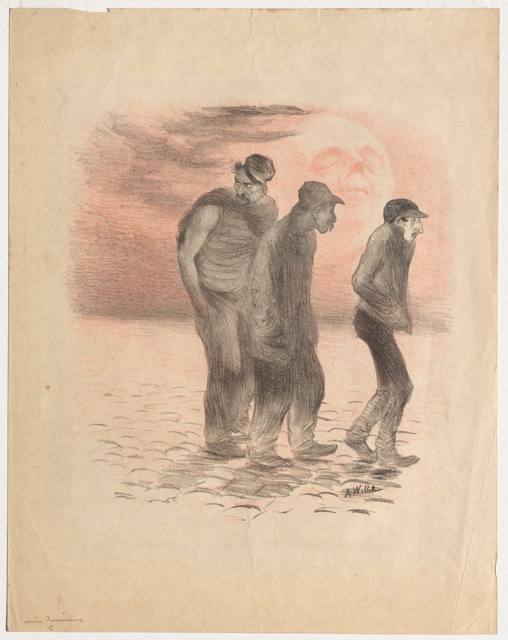 巴黎风光与凶手》（石版画，黑色和红色印刷） 作者 阿道夫·莱昂·威莱特