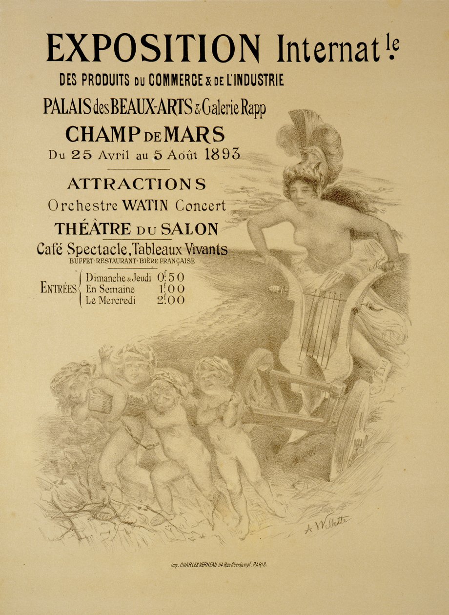 复制国际商业和工业产品展览会的广告，Palais des Beaux-Arts和Galerie Rapp，Champ de Mars，巴黎，1893年 作者 阿道夫·莱昂·威莱特