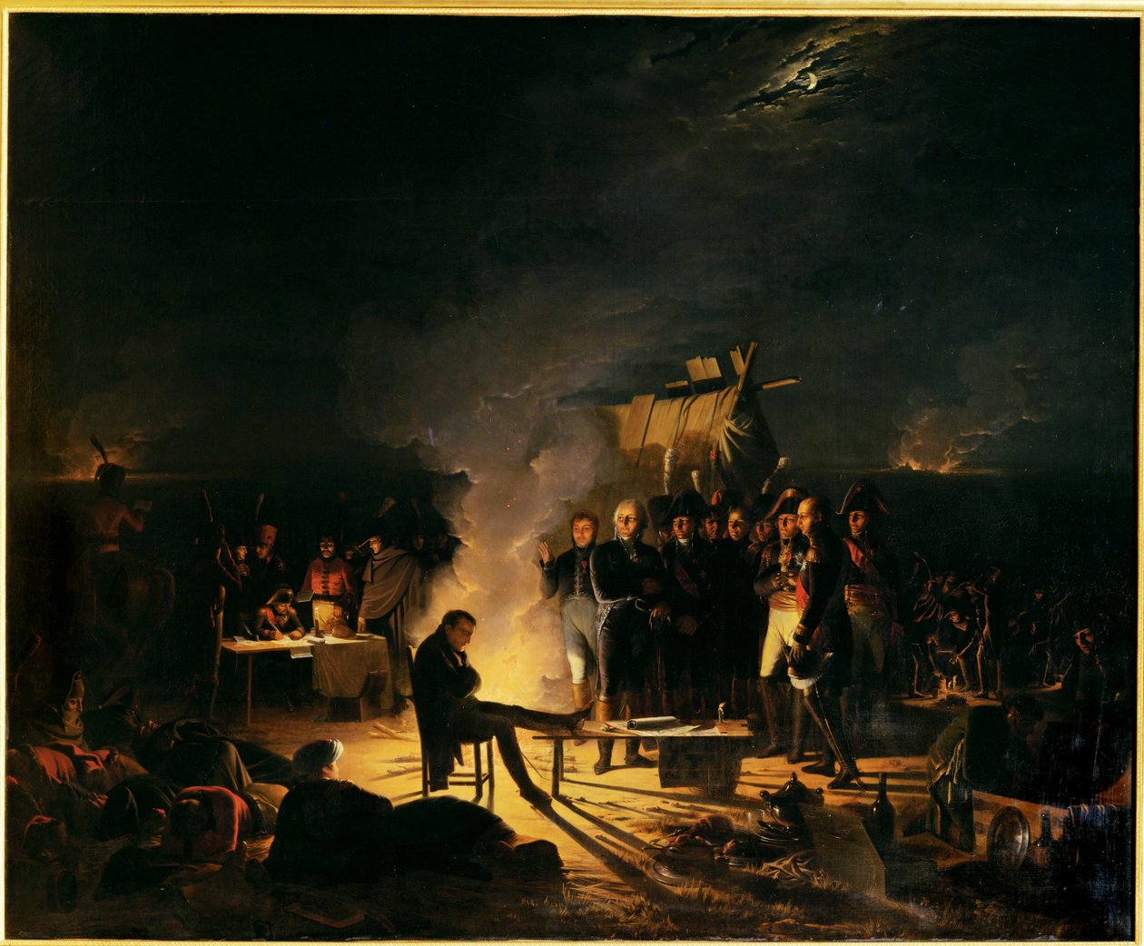 1809 年 7 月 5 日至 6 日拿破仑在瓦格拉姆纽特战场的宿营地......（布面油画） 作者 阿道夫·罗恩（Adolphe Roehn）